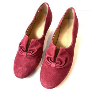 Hotter Women's Donna Court Shoe Suede Slip On Claret Brogue Heels US 8.5
